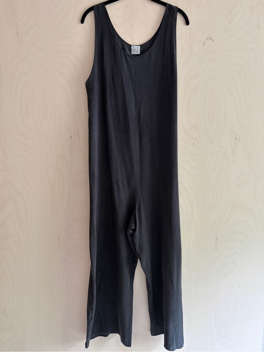 Baserange Black Washed Silk Wide-Leg Jumpsuit